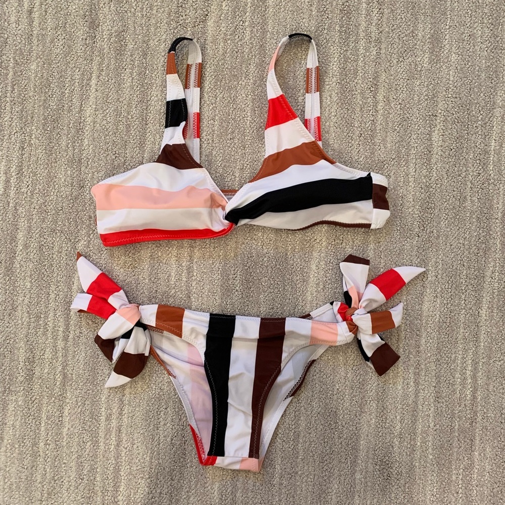 Solid and striped tie waist bikini